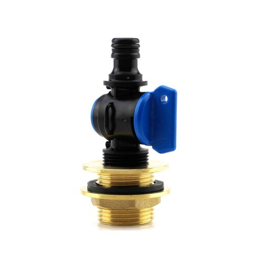 IBC Tank Befüll- und Entlüftungsset – 1" Messing Tankdurchführung mit 3/4" Ventil (Gardena kompatibel)