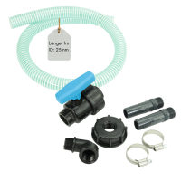 Flexibler Befüllschlauch für IBC Tank 1 m mit Absperrhahn – S60x6 Adapter auf 3/4" Ventil mit Schlauch