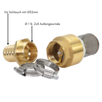 Saugset 1 1/4" Messing mit Fußventil (Rückschlagventil) 32 mm