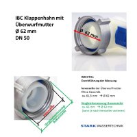 IBC Klappenhahn 62 mm DN50 mit Aluminium-Überwurfmutter – Auslaufhahn für IBC Tank
