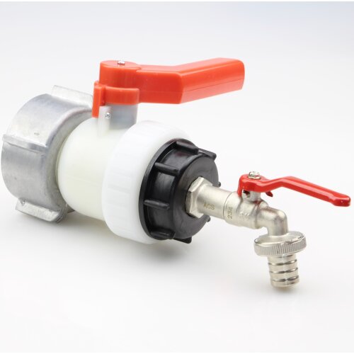 SET IBC Kugelhahn 62 mm mit Alu-Überwurfmutter & 1/2" Auslaufhahn DN50 – IBC Tankventil