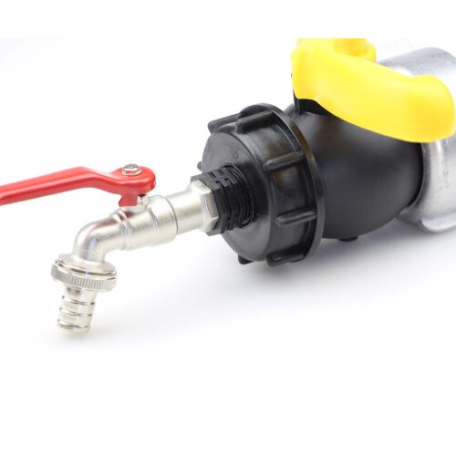 SET IBC Kugelhahn Black Line DN50 (62 mm) mit Alu-Überwurfmutter & 1/2" Auslaufhahn – IBC Tankventil