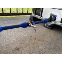 IBC Tankverbindungsset für 2 gegenüberliegende IBC Tanks – PE32 Verbindung inkl. Montageverschraubung & Auslaufhahn