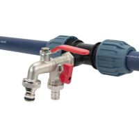 Verbindung für 5 IBC Tanks mit 1/2" & 3/4" Doppelauslaufhahn - IBC Tankverbindungsset DN32