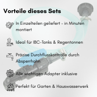 Flexibler Befüllschlauch für IBC Tank 2 m mit Absperrhahn – S60x6 Adapter auf 3/4" Ventil mit Schlauch