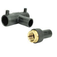 Elektroschweiß Übergangsadapter Innengewinde PE100 / PE100-RC – DVGW Gewindeadapter Solo IG + 45° Winkel Ø32 x 1"