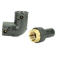 Elektroschweiß Übergangsadapter Innengewinde PE100 / PE100-RC – DVGW Gewindeadapter Solo IG + 45° Winkel Ø50 x 1 1/2"