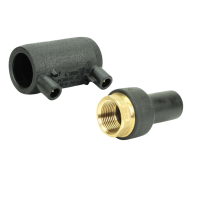 Elektroschweiß Übergangsadapter Innengewinde PE100 / PE100-RC – DVGW Gewindeadapter Solo IG + 45° Winkel Ø50 x 1 1/2"