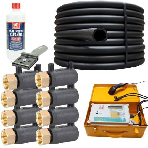 Geothermie Ultra-Paket: 4x 300m PE100-RC Rohr inkl. 8x Anschluss-Verschraubungen, Werkzeug & 3 Tage Miet-Schweißgerät