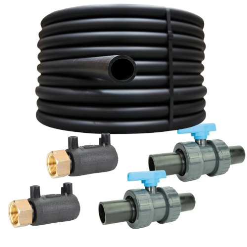 Geothermie-Hauseinführungs-Set Ø50mm: 50m PE100-RC Rohr inkl. 2x Absperr-Kugelhähnen & 1 1/2" Verschraubungen