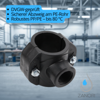 PP Anbohrschelle für PE Rohr mit Innengewinde – 2 Schrauben – Abzweigschelle ohne Verstärkung Ø50x1/2"