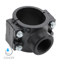 PP Anbohrschelle für PE-Rohr Ø125 mm – 1 1/4" Innengewinde – 4 Schrauben – ohne Verstärkung