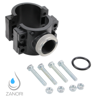 PP Anbohrschelle mit 4 Verschraubungen für PE-Rohr Ø110 mm – 1 1/2" Innengewinde – mit Verstärkung