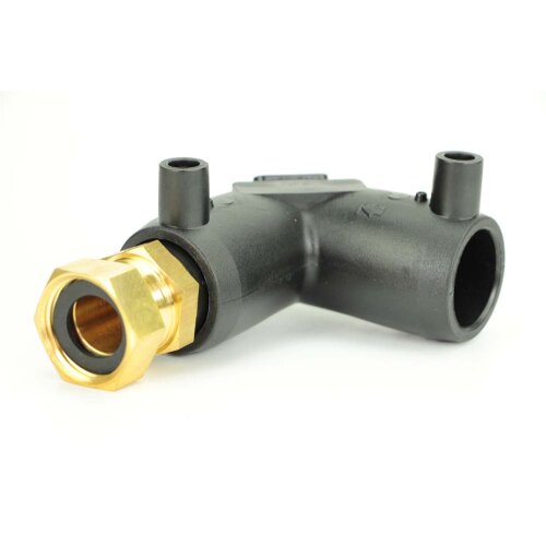 Elektroschweiß Übergangswinkel 90° IG mit loser Mutter PE100 / PE100-RC – DVGW Verschraubungsfitting Ø40 x 1 1/4"