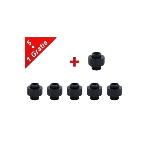 6 Stück PVC Kupplung 3 teilig Ø50 beidseitig Klebemuffe lösbare Kupplung