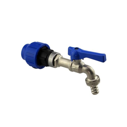 IBC Klemmverbinder PE32 mit Kugelauslaufhahn 3/4" – PE Rohr Anschluss mit Schlauchhahn