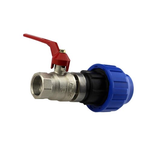 IBC Klemmverbinder PE mit Kugelhahn IG 1/2" oder 3/4" – Anschluss für PE Rohrsysteme PE 25 auf 1/2"