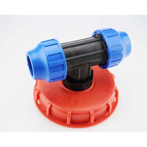 IBC Einfüllautomat DN150 (S165x6) mit PE T-Stück 50 mm – Tankdeckel 2" IG für Druck- & Regenwasserbefüllung
