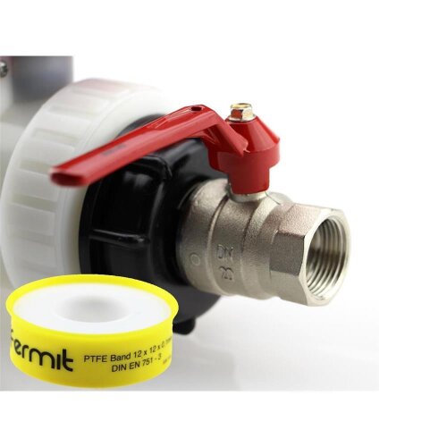IBC S60x6 Kappe mit 3/4" Kugelhahn Volldurchlass AG-IG 3/4" + PTFE Band